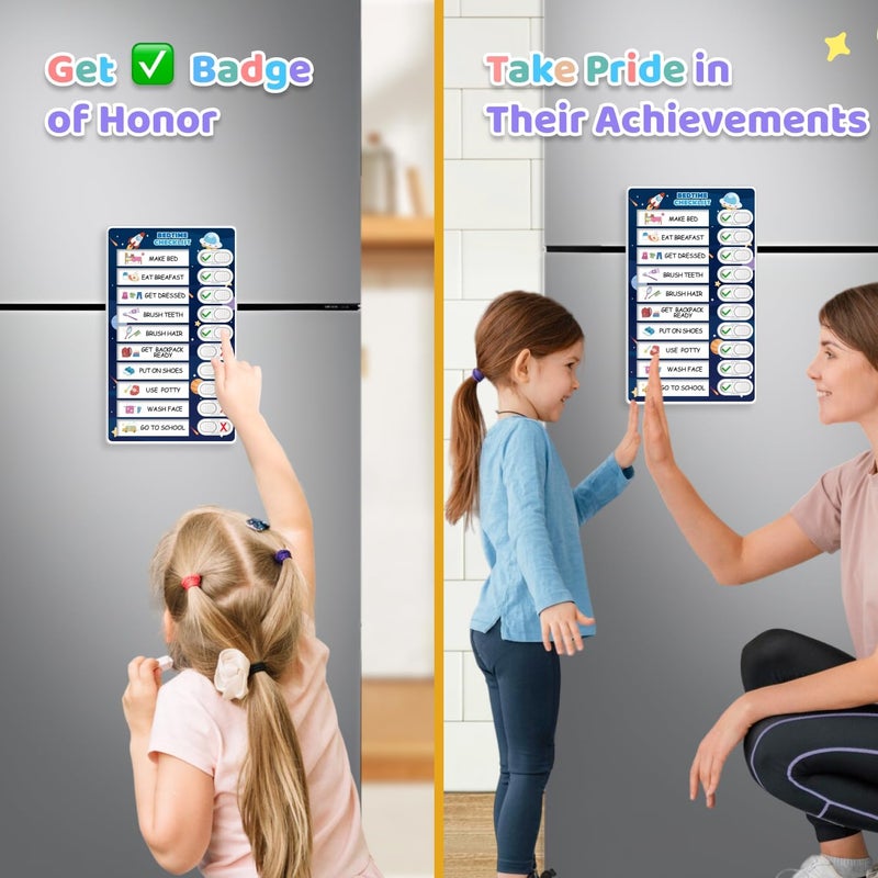 CustomMaster 3 in 1 Bedtime/Morning/Weekly Astronaut Routine Chart for Kids, Magnetic Chore Chart for Toddlers, Visual Schedule for Kids Toddlers Schedule Board for Home - Image 3